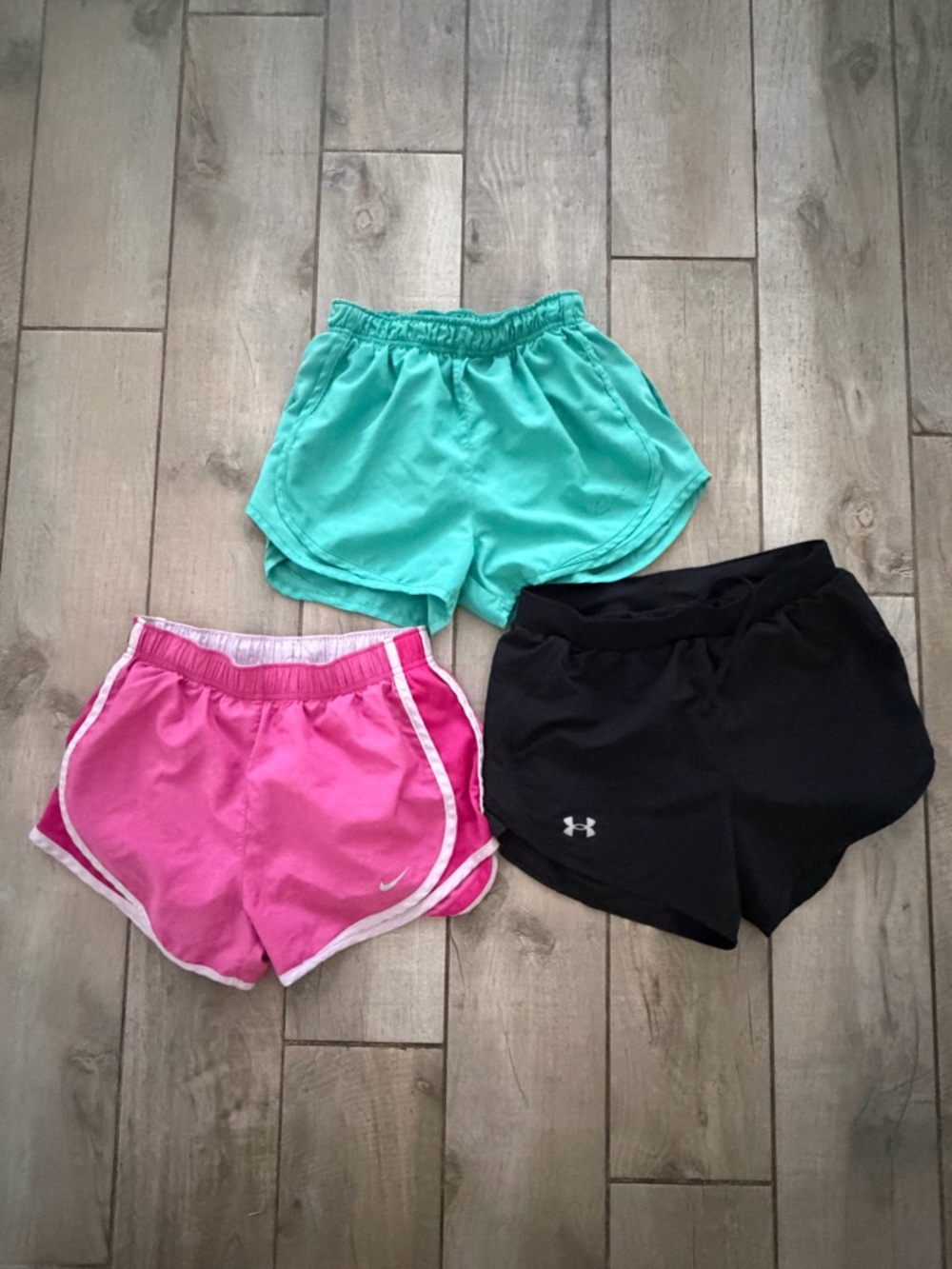 Nike & Under Armour Black Shorts with Pink and Teal Girls' Athletic Trio